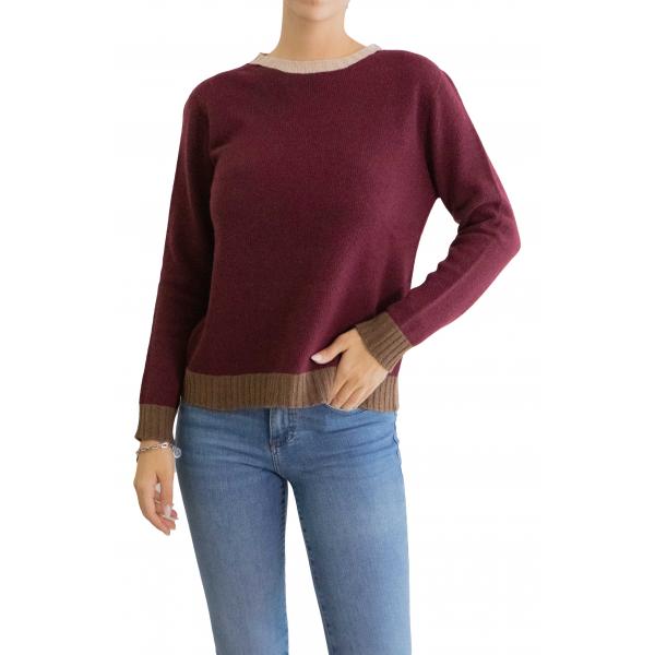 Maglia girocollo tinta unita con bordi colorati